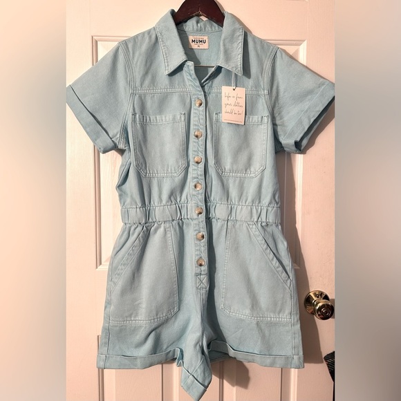 NWT SHOW ME YOUR MUMU | Revolve | XL Cannon Romper Spring Blue Denim Cotton NICE - Picture 5 of 16